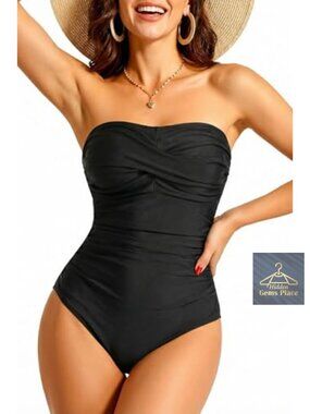 Tummy Control One Piece Swimsuit Ruched Bandeau Bathing Suit